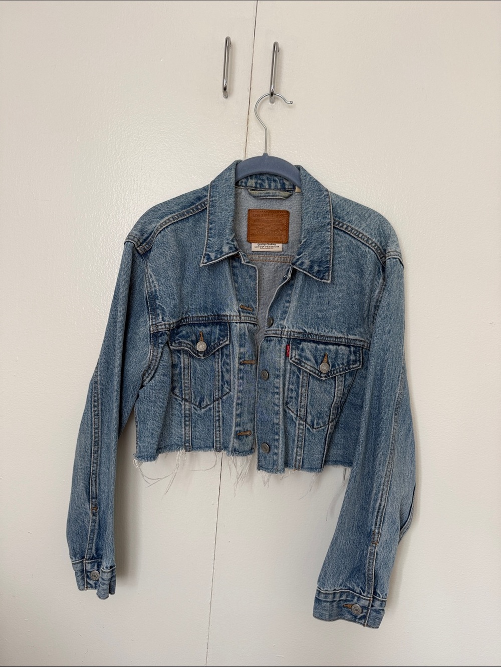 Levi's Light Blue Cropped Frayed Denim Jacket